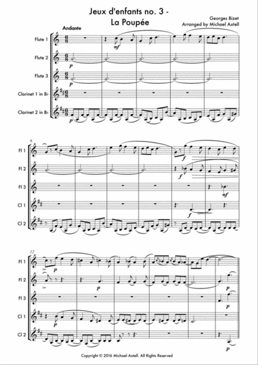 Jeux d'enfants no. 3 La Poupée - Georges Bizet Woodwind Ensemble scores gallery preview page 2