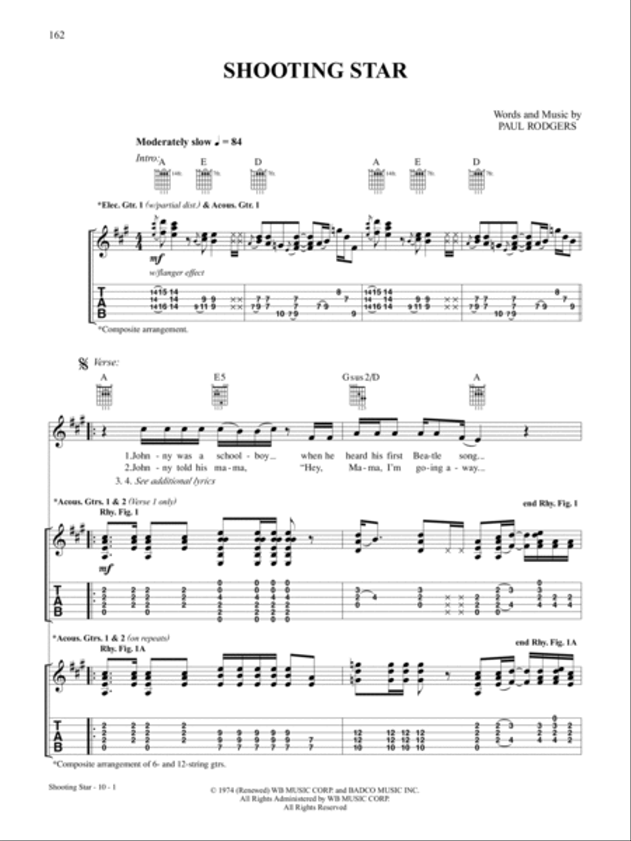 Shooting Star Guitar Tablature scores gallery preview page 1