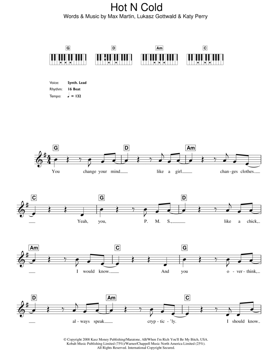 Hot N Cold Hot N Cold Piano scores gallery preview page 1