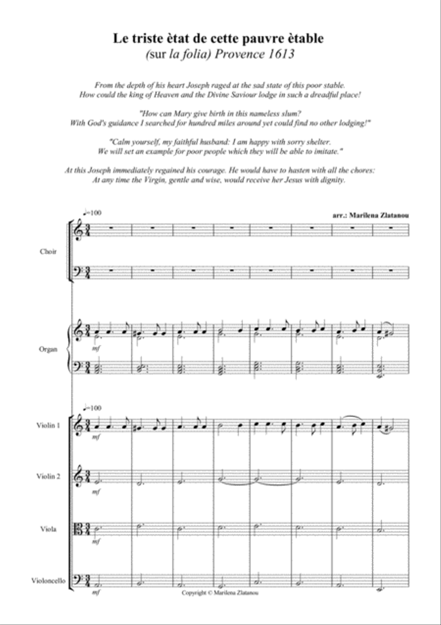 LE TRISTE ETAT, based on LA FOLIA, for SATB c.,strings and organ 4-Part scores gallery preview page 1