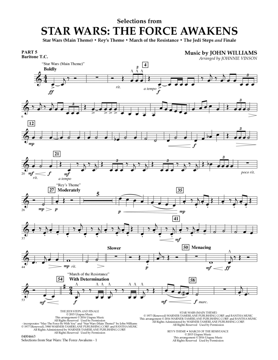 Selections from Star Wars: The Force Awakens - Pt.5 - Baritone T.C. Concert Band scores gallery preview page 1
