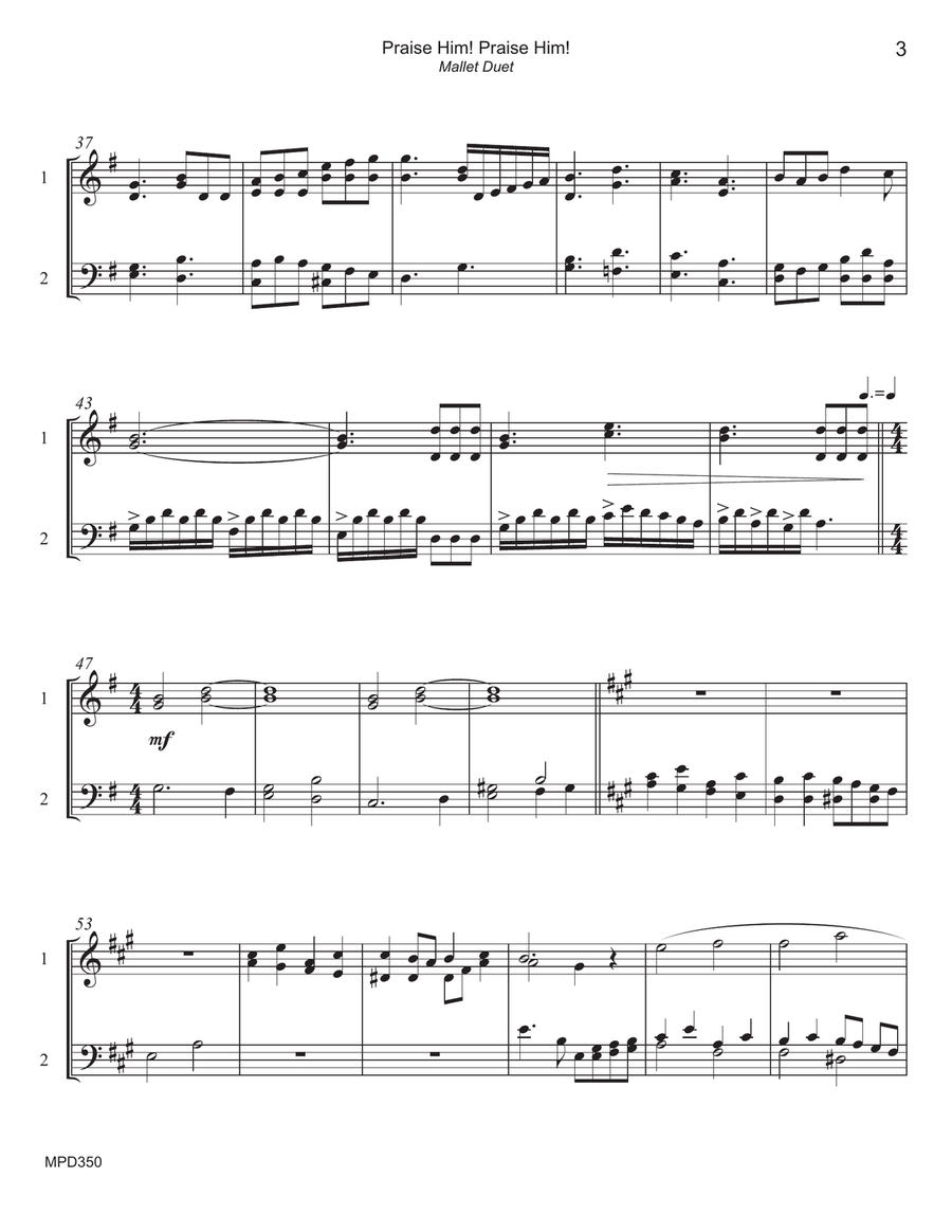 PRAISE HIM! PRAISE HIM! - Mallet Duet (keyboard Percussion) Percussion scores gallery preview page 3