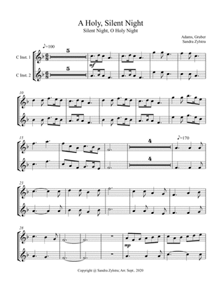 A Holy, Silent Night (treble C instrument duet, parts only)