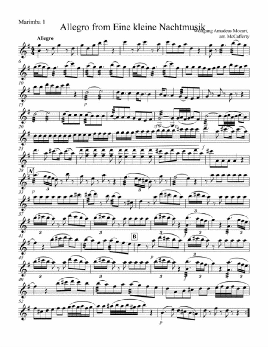 Allegro from Eine Kleine Nachtmusik for Marimba Quartet Percussion Ensemble scores gallery preview page 2