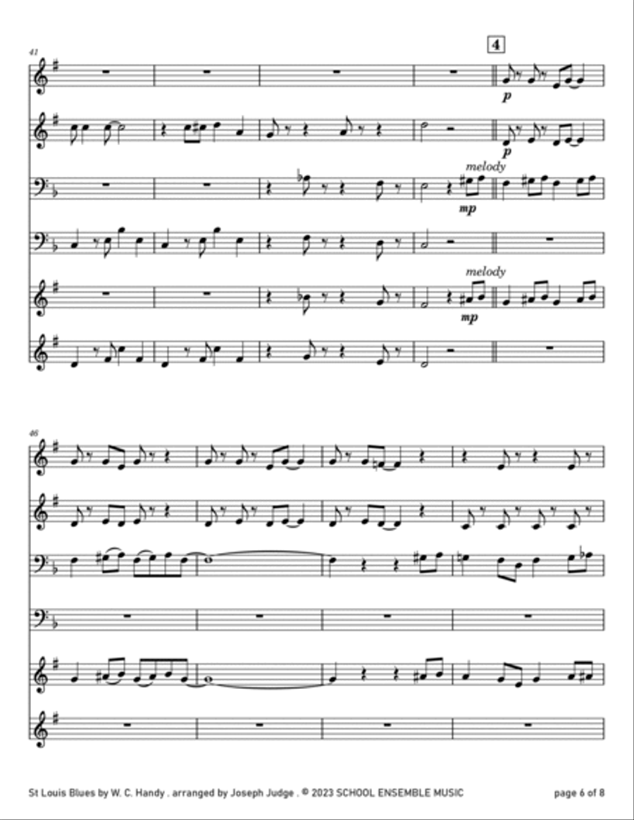 St Louis Blues by Handy for Brass Quartet in Schools Brass Quartet scores gallery preview page 6