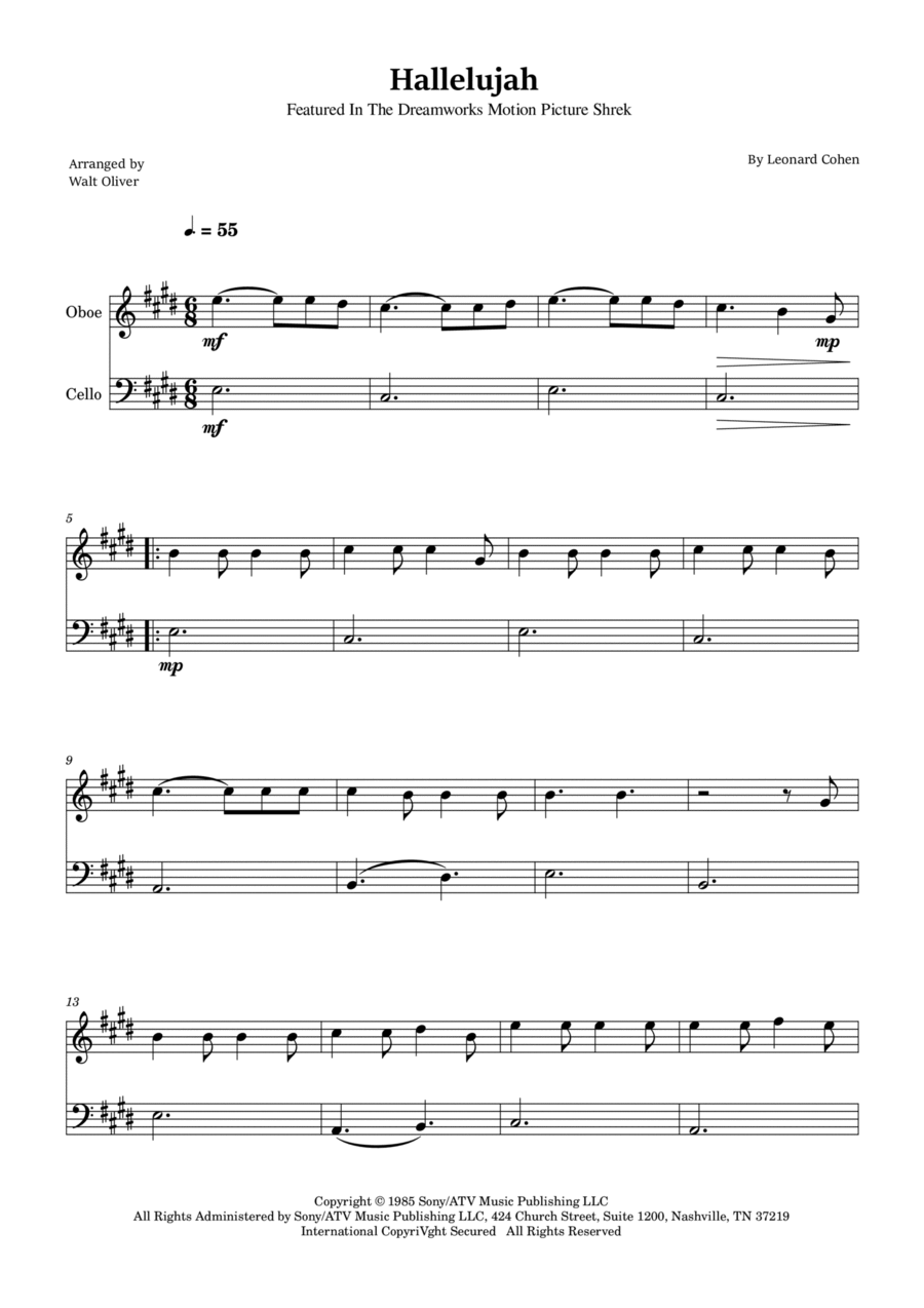 Hallelujah Oboe scores gallery preview page 1