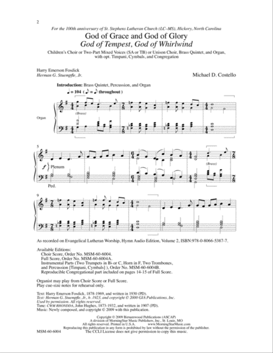 God of Grace and God of Glory God of Tempest, God of Whirlwind Unison Choir scores gallery preview page 2