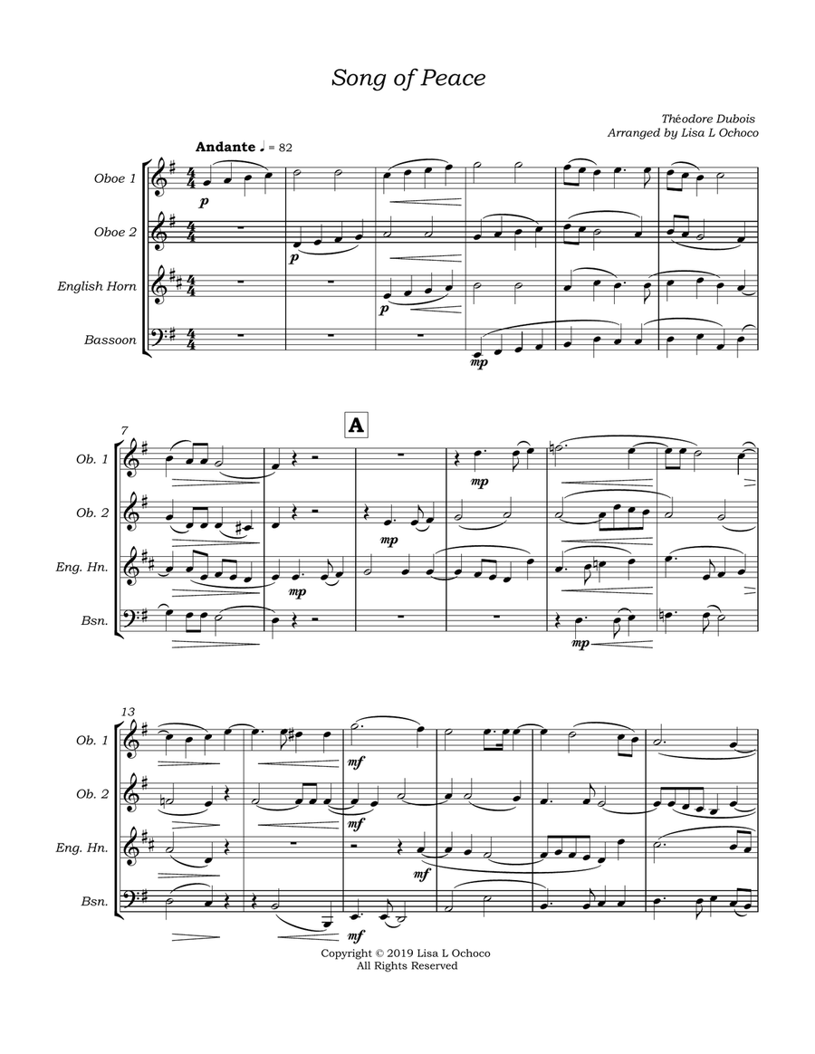 Song of Peace for Double Reed Quartet Woodwind Ensemble scores gallery preview page 5
