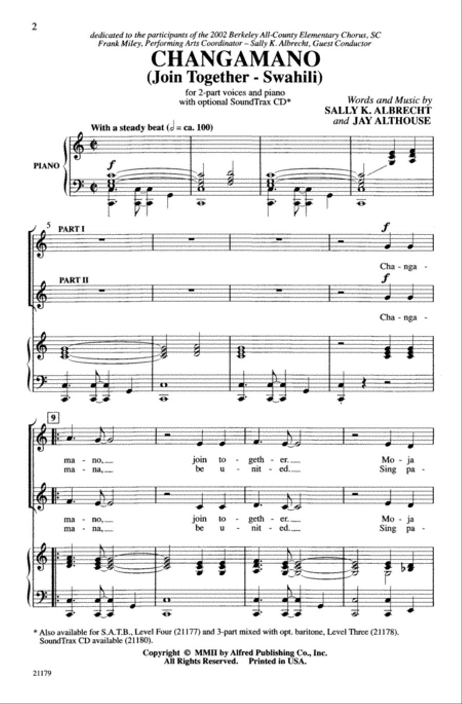 Changamano (Join Together-Swahili) Choir scores gallery preview page 1