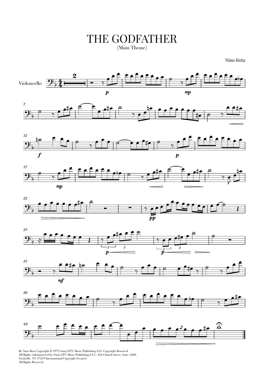 The Godfather (main Theme) The Godfather (main Theme) Cello Solo scores gallery preview page 1