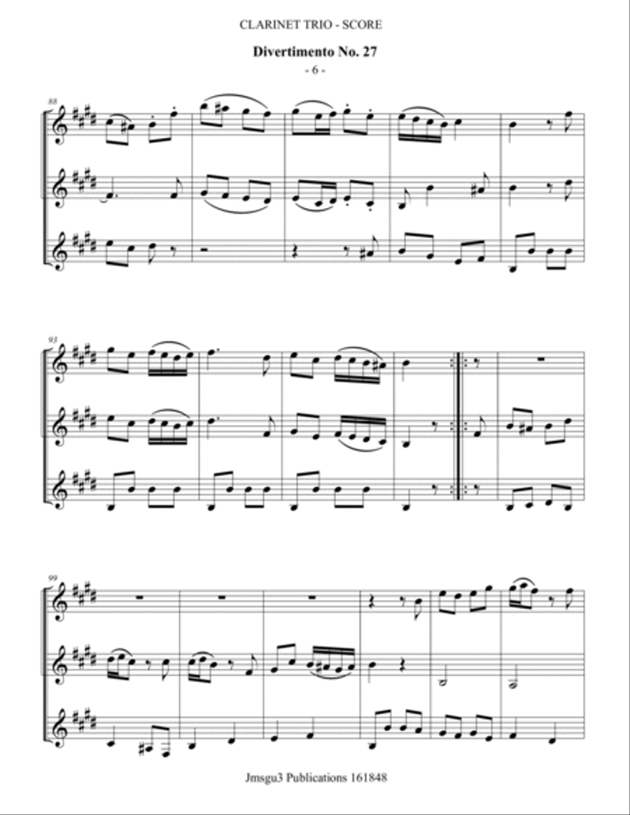 Haydn: Divertimento No. 27 for Clarinet Trio Clarinet Trio scores gallery preview page 6