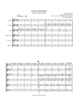 Carol of the Bells (F min) (Woodwind Sextet - 2 Flute, 1 Oboe, 1 Clar, 1 Hrn, 1 Bassoon)
