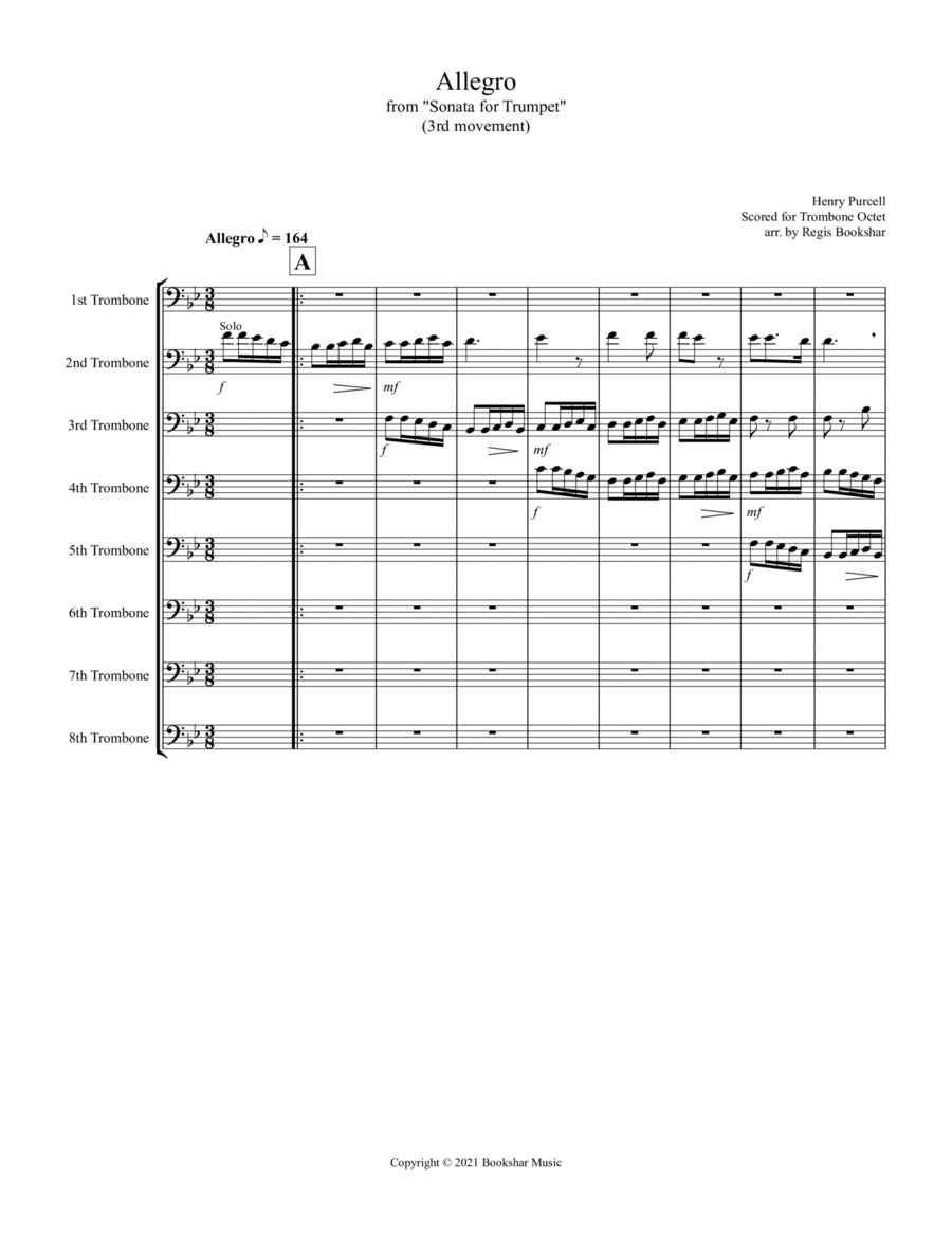 Allegro (from "Sonata for Trumpet") (Bb) (Trombone Octet) image number null