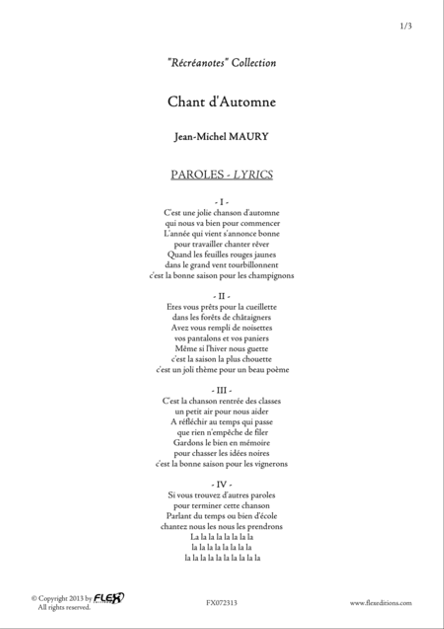 Chant d'Automne Children's Choir scores gallery preview page 2