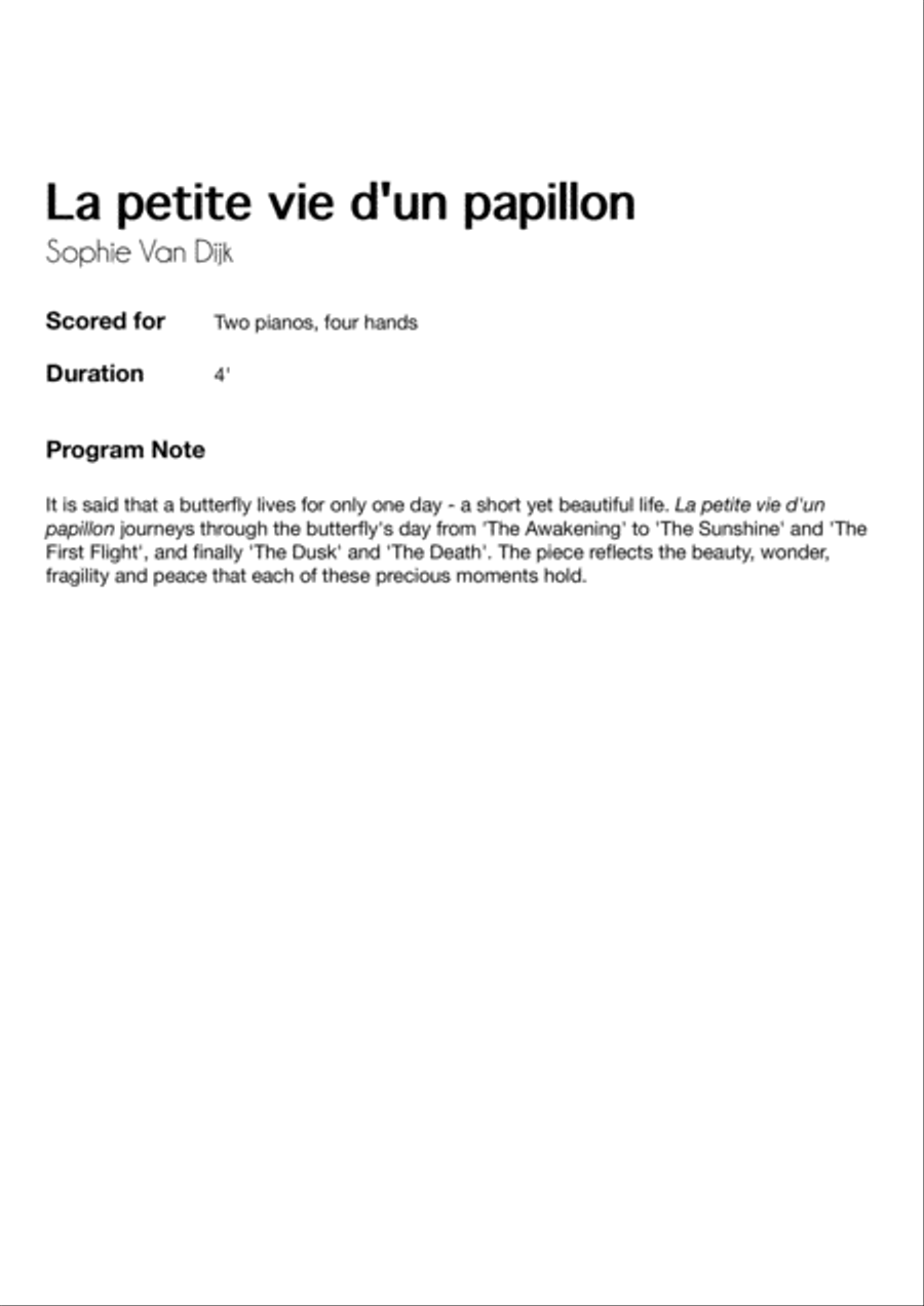 La petite vie d'un papillon 2 Pianos, 4-Hands scores gallery preview page 2