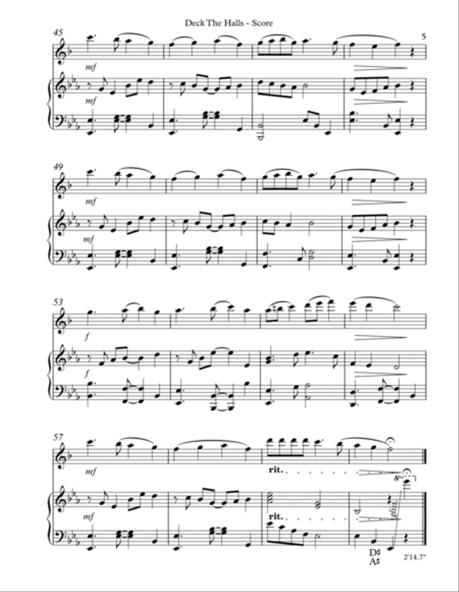 Deck The Halls, Duet for Bb Clarinet and Pedal Harp B-Flat Clarinet scores gallery preview page 5
