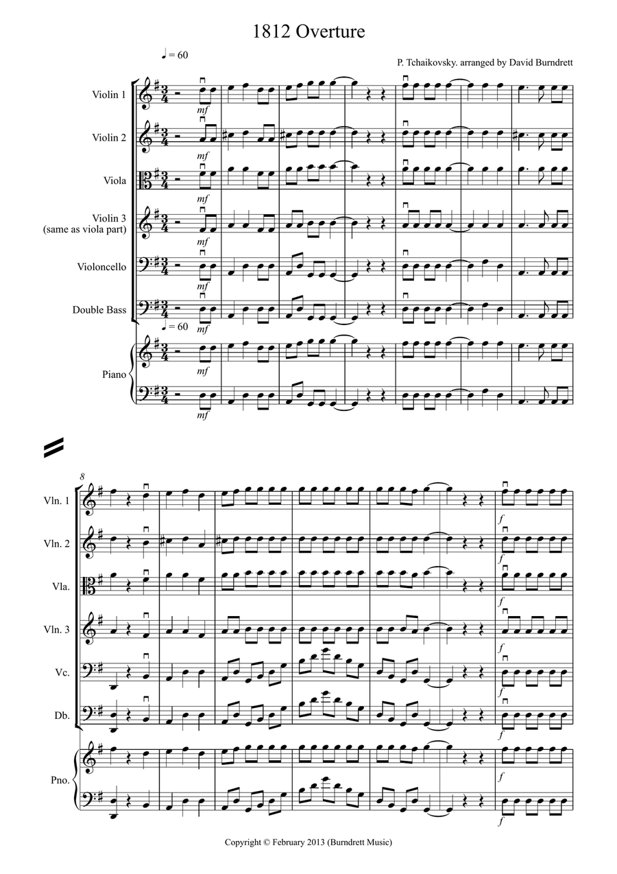 1812 Overture for String Orchestra String Quartet scores gallery preview page 1