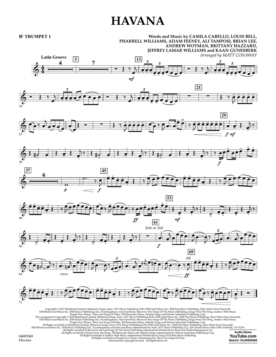 Havana - Bb Trumpet 1 Concert Band scores gallery preview page 1