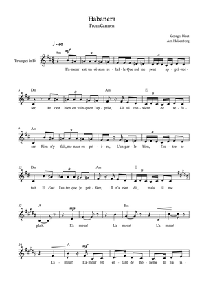 Habanera from Carmen for Trumpet with chords