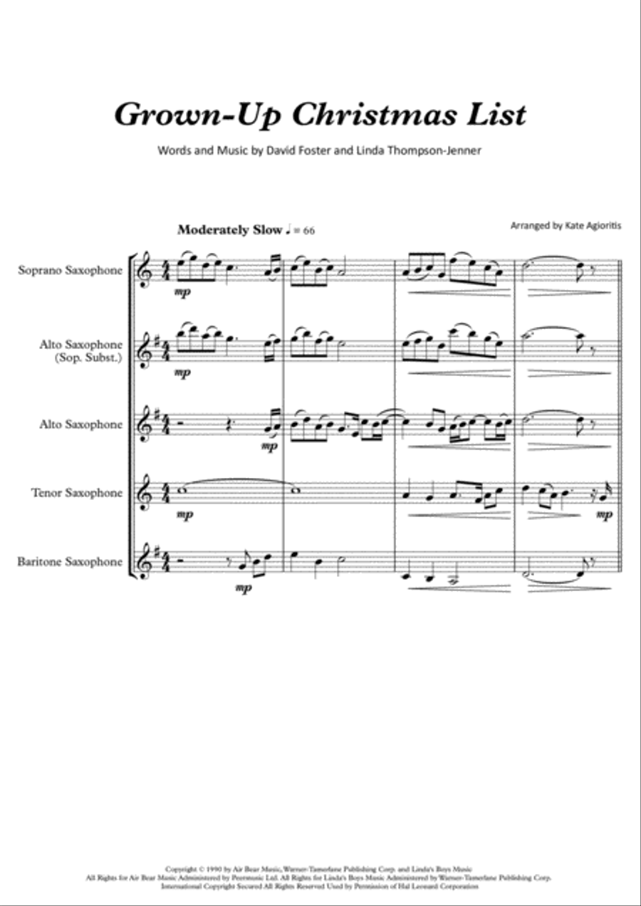 Grown-Up Christmas List Saxophone Quartet scores gallery preview page 2