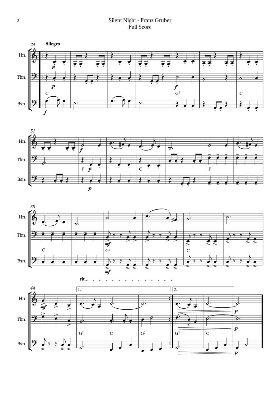 Silent Night for Low Brass Trio Brass Trio scores gallery preview page 2