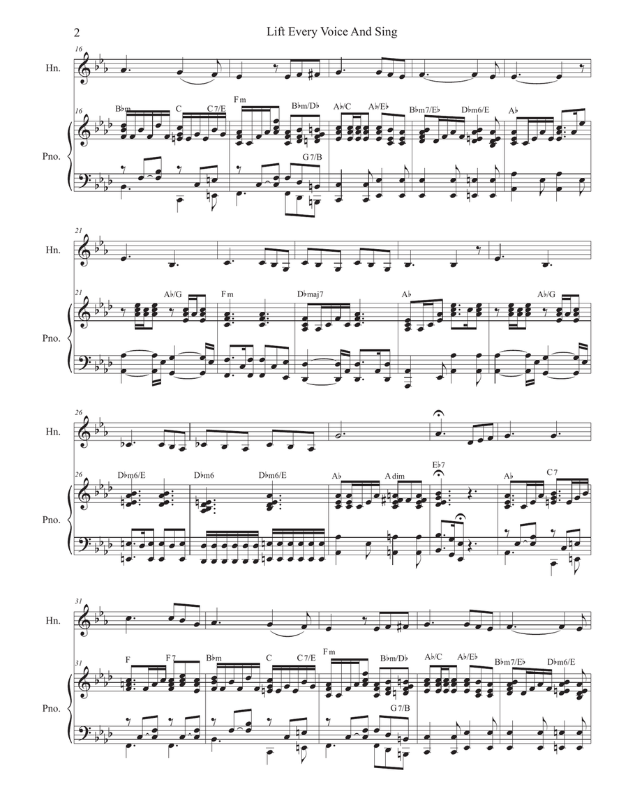 Lift Every Voice And Sing (French Horn solo and Piano) Voice scores gallery preview page 3