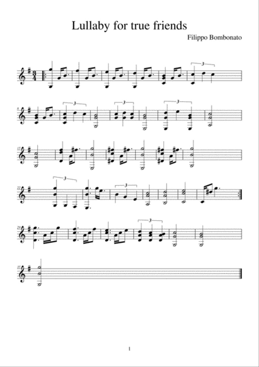 Lullaby for true friends Lullaby for true friends Acoustic Guitar scores gallery preview page 1