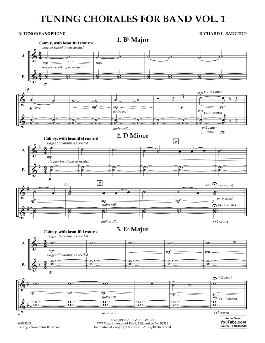 Tuning Chorales for Band - Bb Tenor Saxophone