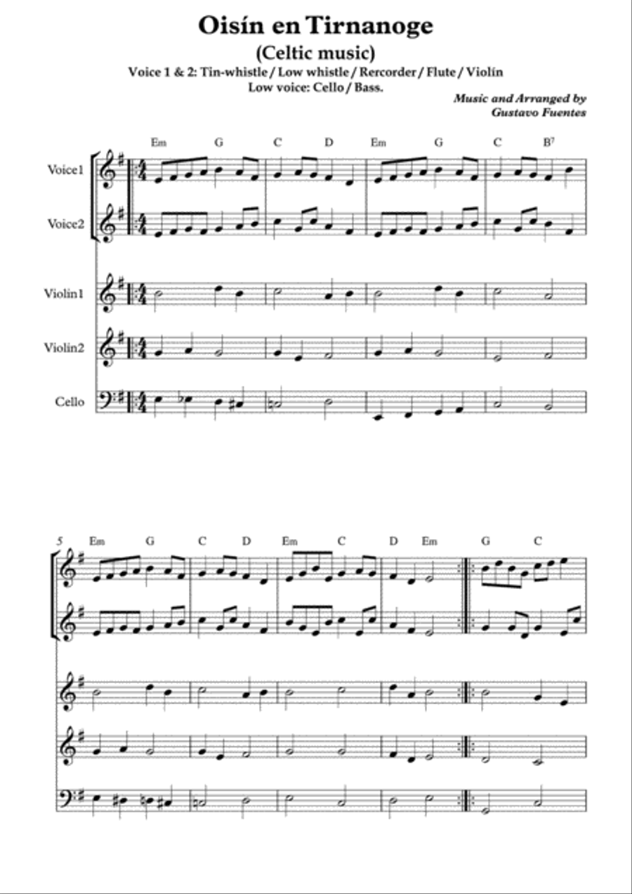 Oisín en Tirnanoge (Oisin in Tirnanoge), Celtic Song by Gustavo Fuentes Woodwind Ensemble scores gallery preview page 2