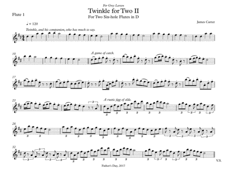 Twinkle for Two II, Theme & Variations, by J.W. Carter, for Two Six-hole Flutes in D