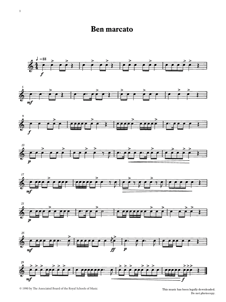 Ben marcato from Graded Music for Snare Drum, Book I Percussion scores gallery preview page 1