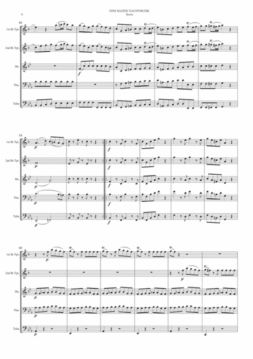 Eine Kleine Nachtmusik 1st Movement Allegro for Brass Quintet image number null