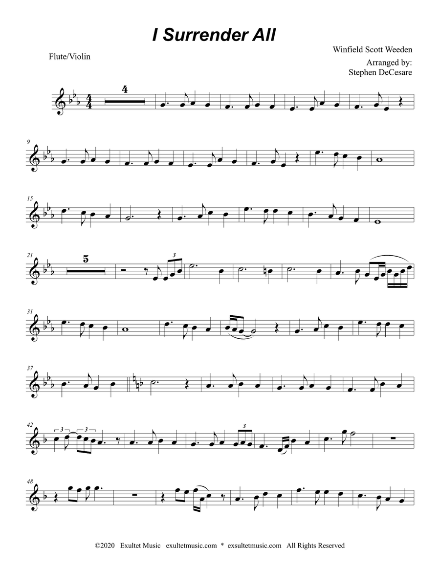 I Surrender All (Flute or Violin solo and Piano) Flute scores gallery preview page 5