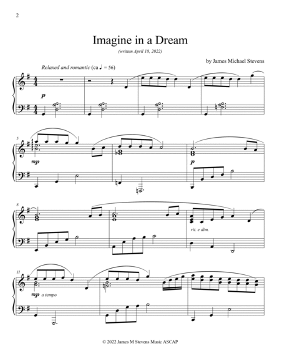 Imagine in a Dream Piano Solo scores gallery preview page 2