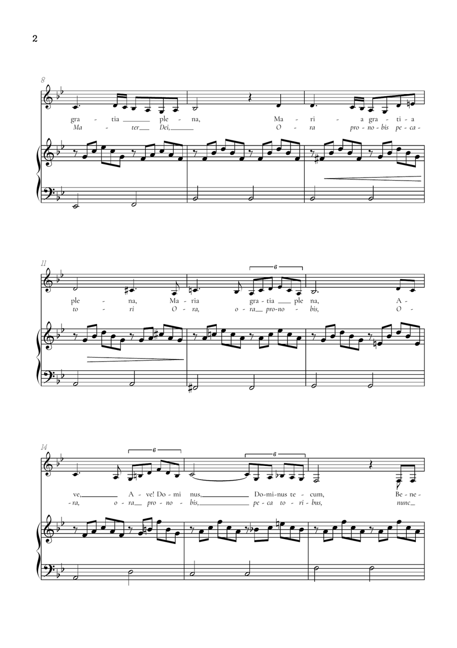 Schubert Ave Maria in B flat Major [ Bb ] • alto voice sheet music with easy piano accompaniment Piano, Vocal scores gallery preview page 2
