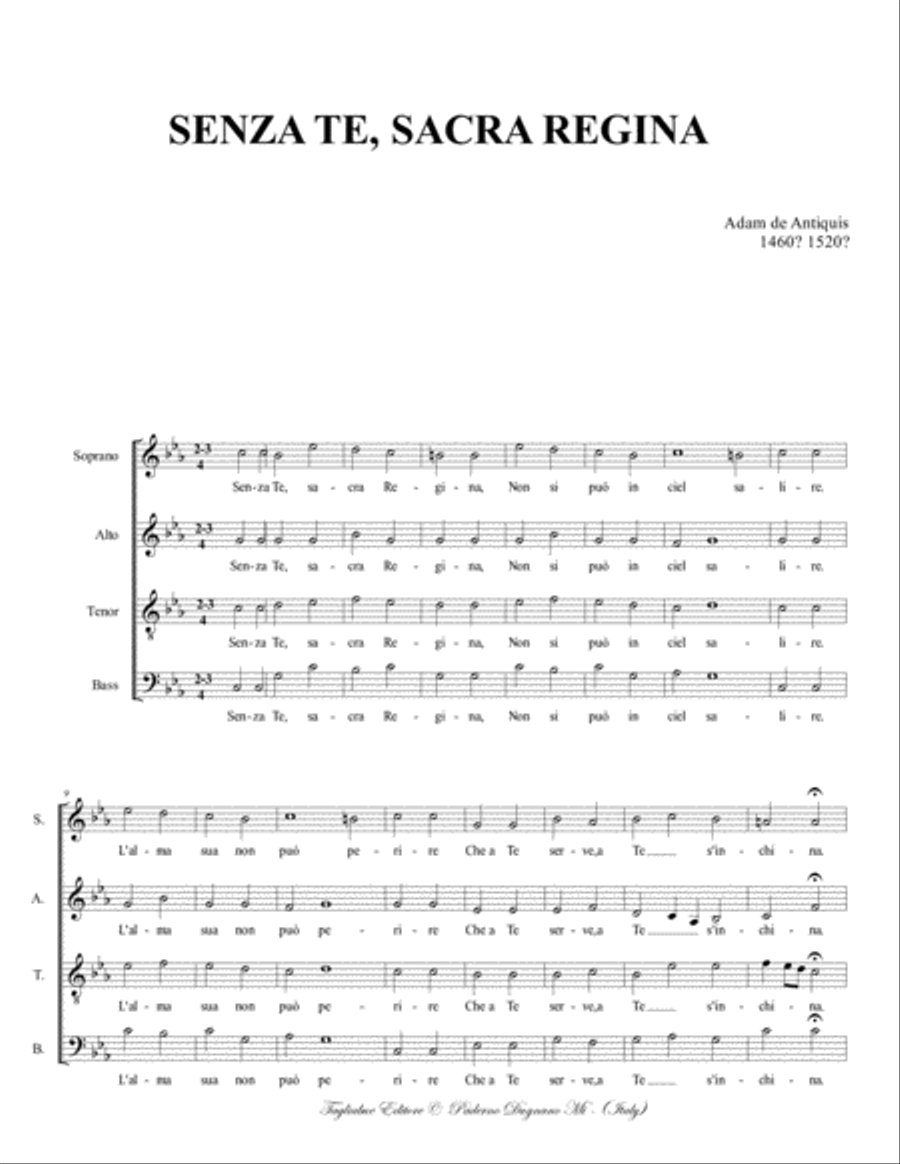 SENZA TE SACRA REGINA - A. de Antiquis - SATB image number null