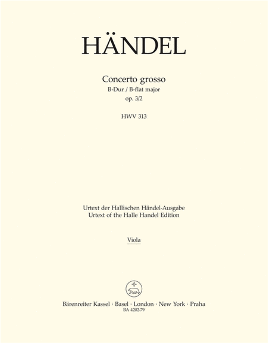 Concerto grosso B flat major, Op. 3/2 HWV 313 by George Frideric Handel Viola - Sheet Music