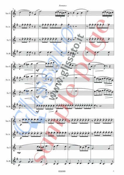 Theme from "Romance in F" for Saxophone Quartet (satb/aatb) score & parts image number null