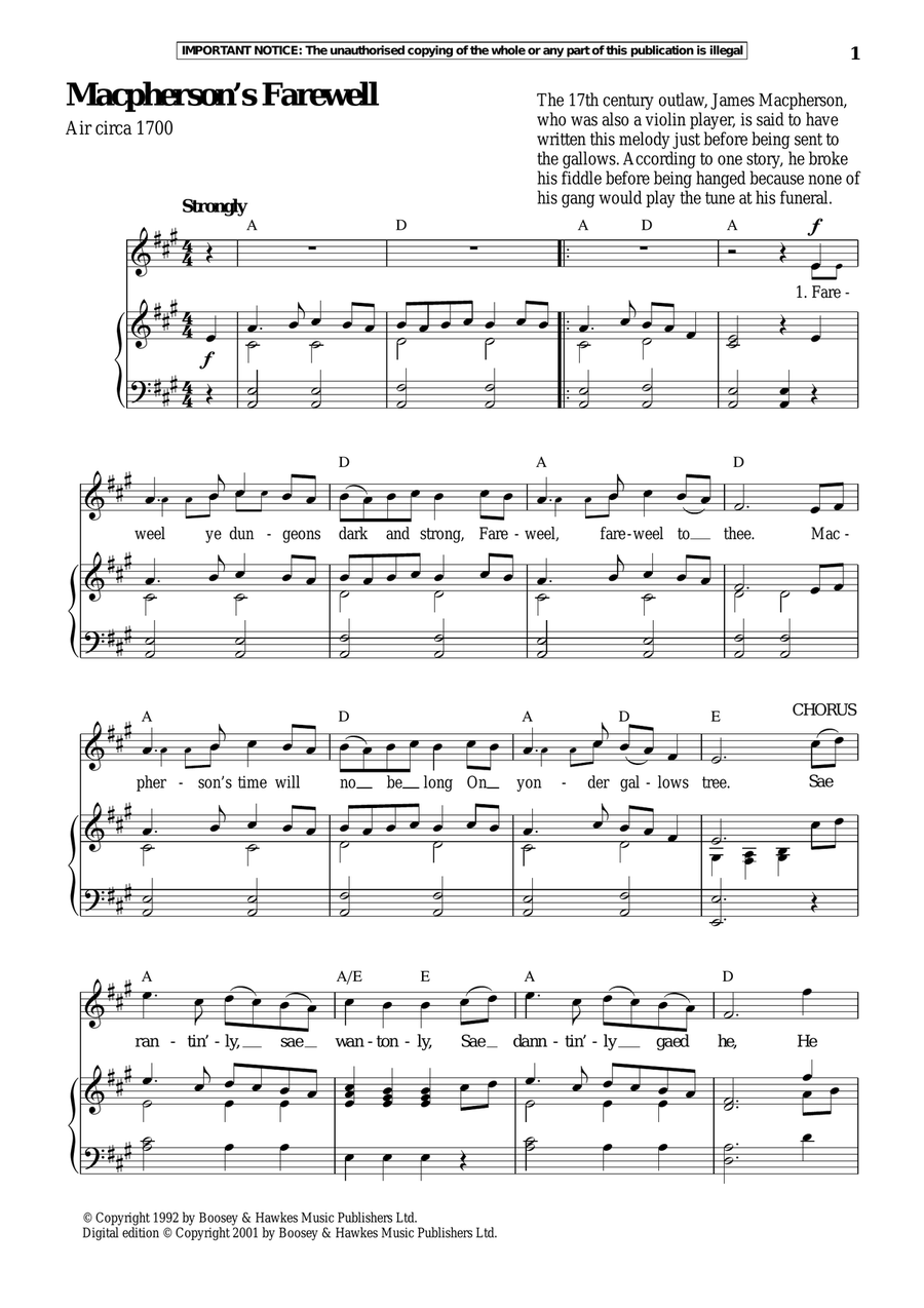 Macpherson's Farewell Piano, Vocal scores gallery preview page 1