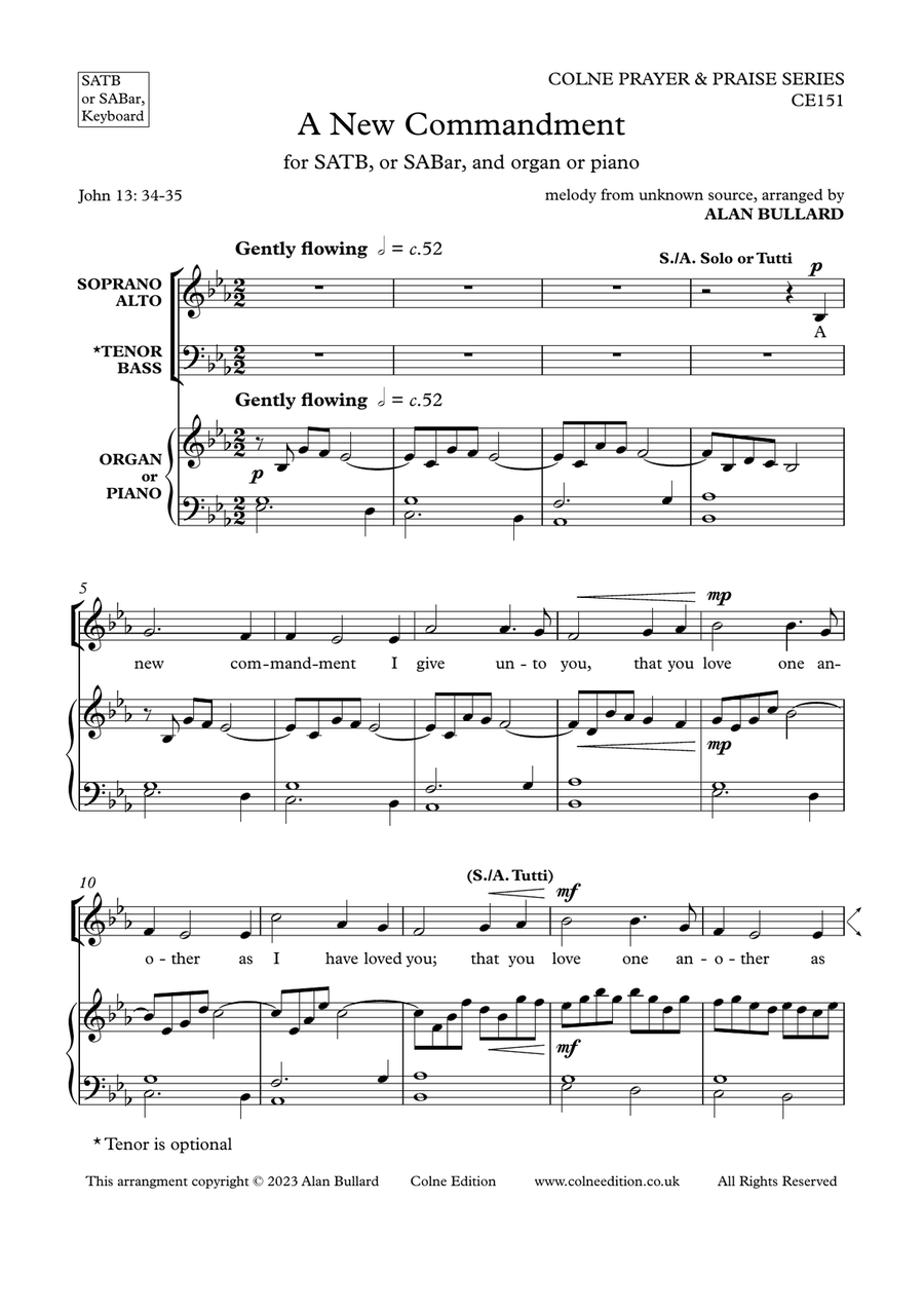 A New Commandment (arranged by Alan Bullard for SATB and keyboard) 4-Part scores gallery preview page 3