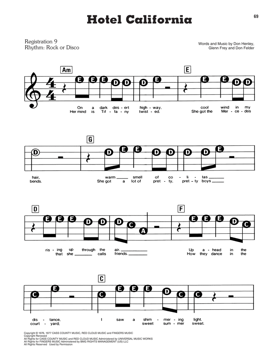 Hotel California Electronic Keyboard scores gallery preview page 1