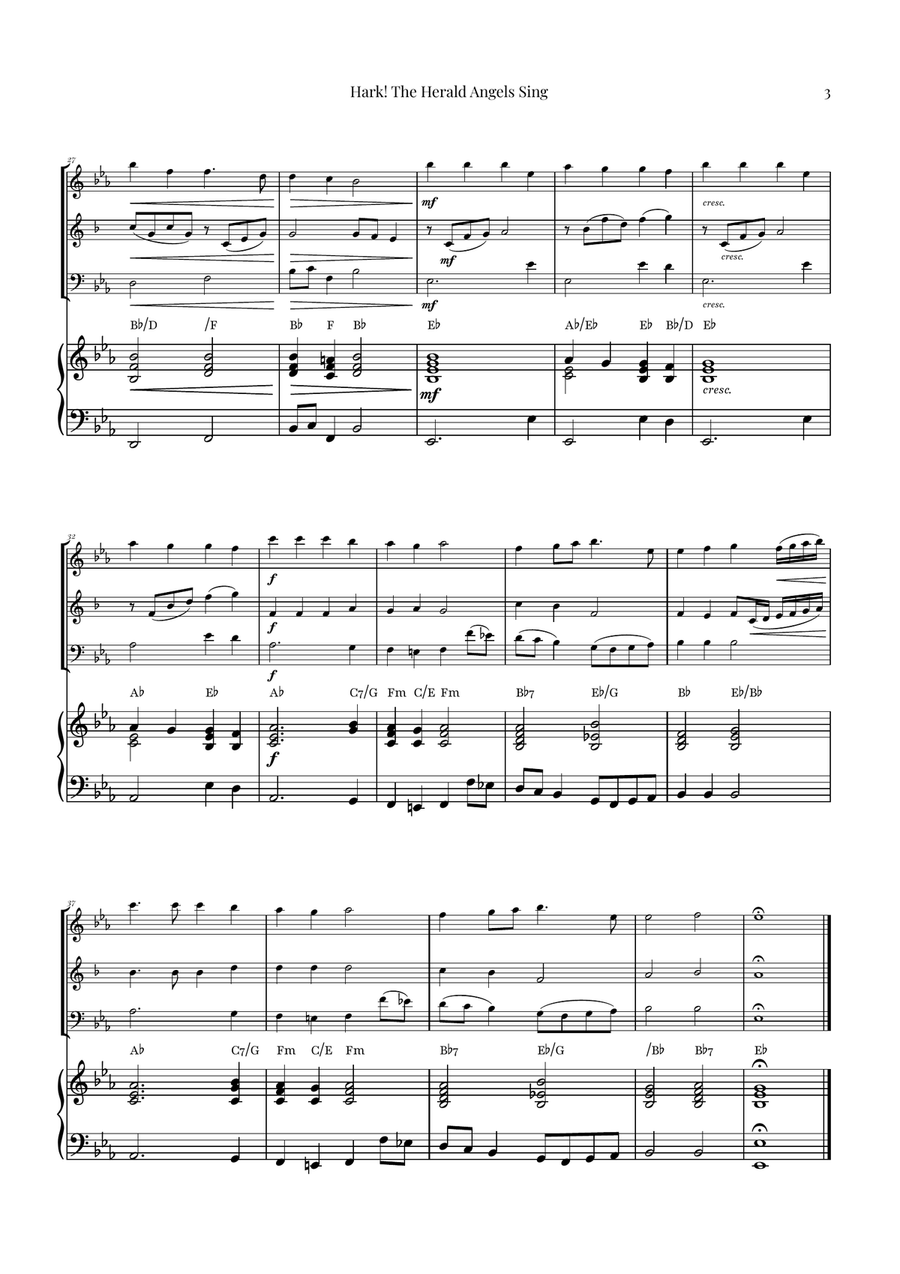 Hark! The Herald Angels Sing Trio Arrangement | Christmas Carol Sheet Music Woodwind Trio scores gallery preview page 3