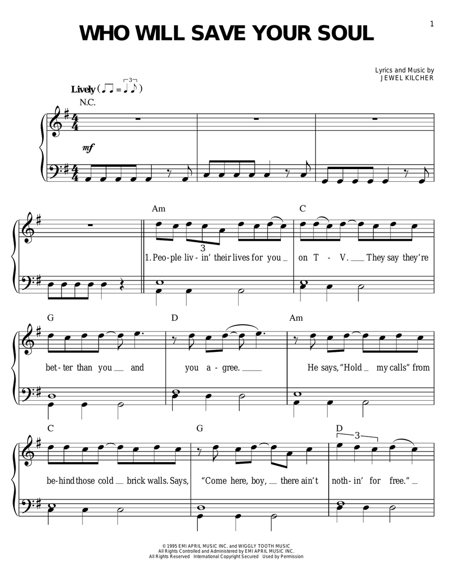 Who Will Save Your Soul Who Will Save Your Soul Easy Piano scores gallery preview page 1