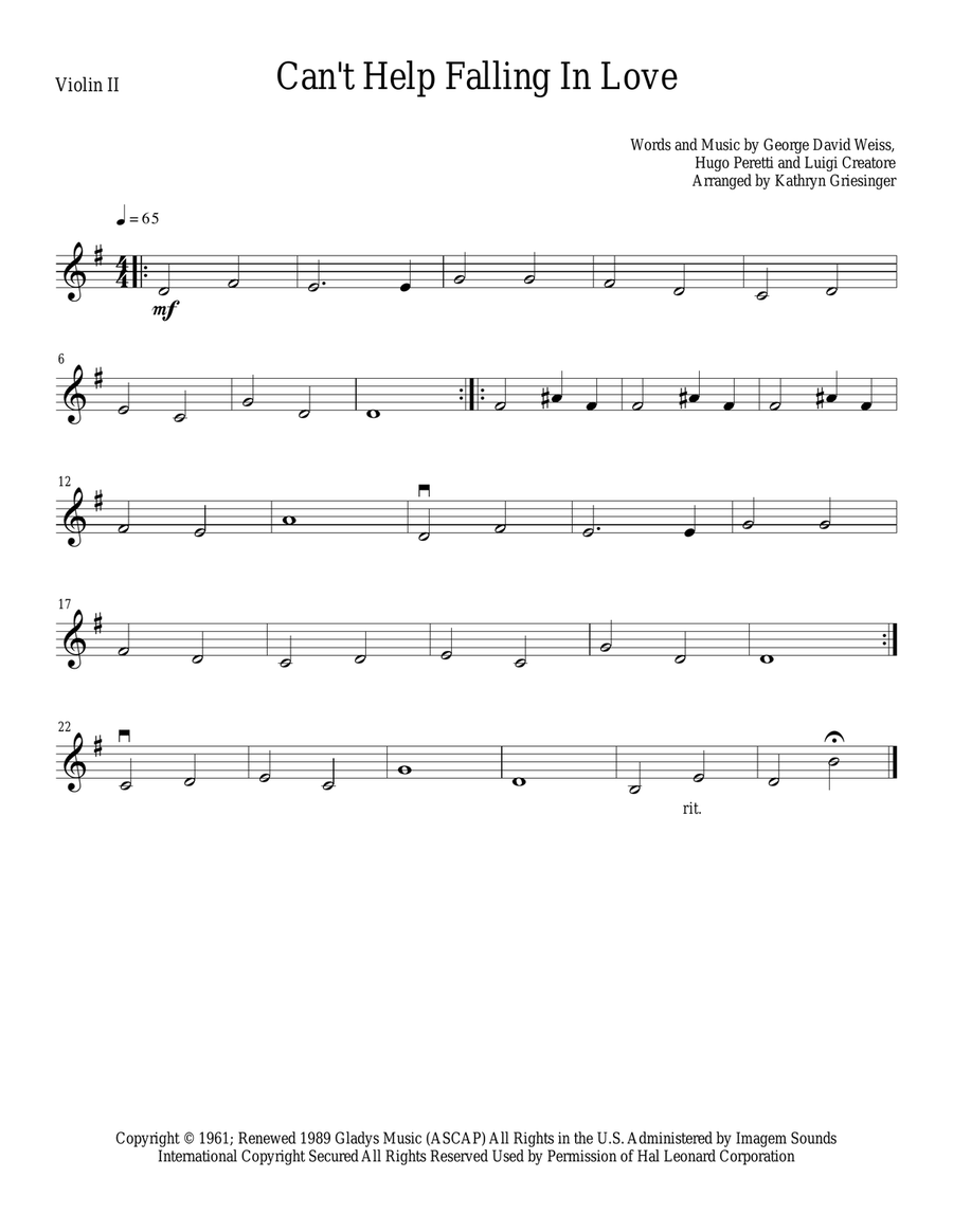 Can't Help Falling In Love String Quartet scores gallery preview page 2