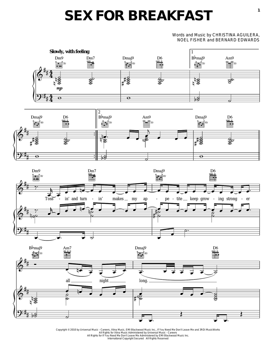 Sex For Breakfast Sex For Breakfast Piano, Vocal, Guitar scores gallery preview page 1