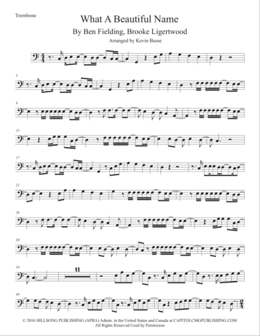 What A Beautiful Name Trombone Solo scores gallery preview page 1