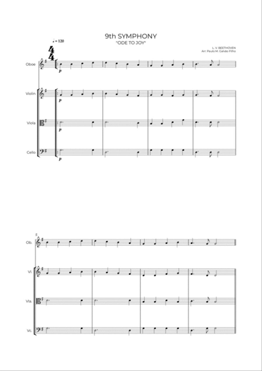 9th SYMPHONY -FLUTE, VIOLIN, VIOLA & CELLO Small Ensemble scores gallery preview page 2