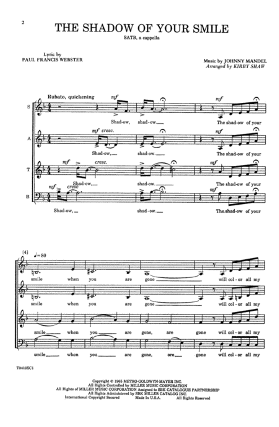 The Shadow of Your Smile (from The Sandpiper) Choir scores gallery preview page 1