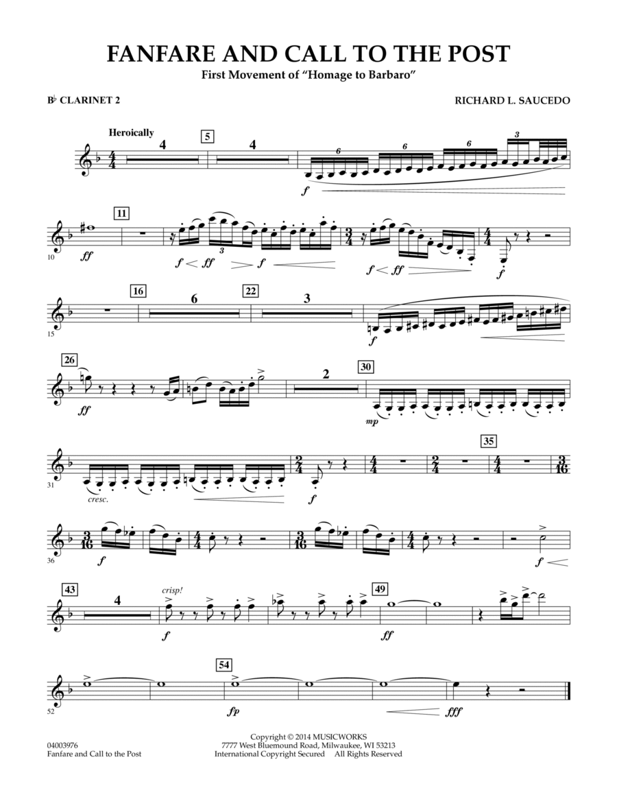 Fanfare and Call to the Post - Bb Clarinet 2 Concert Band scores gallery preview page 1