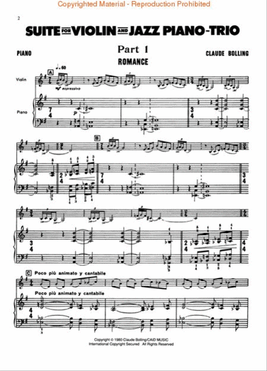 Claude Bolling – Suite for Violin and Jazz Piano Violin scores gallery preview page 2